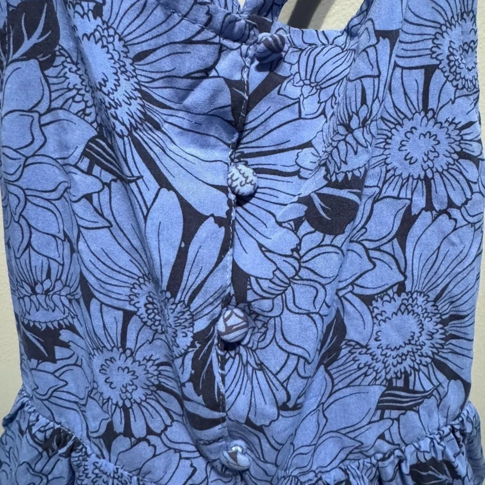 Haute Hippie Girls Blue Floral Romper Boho Sleeveless Button Front Size 7/8